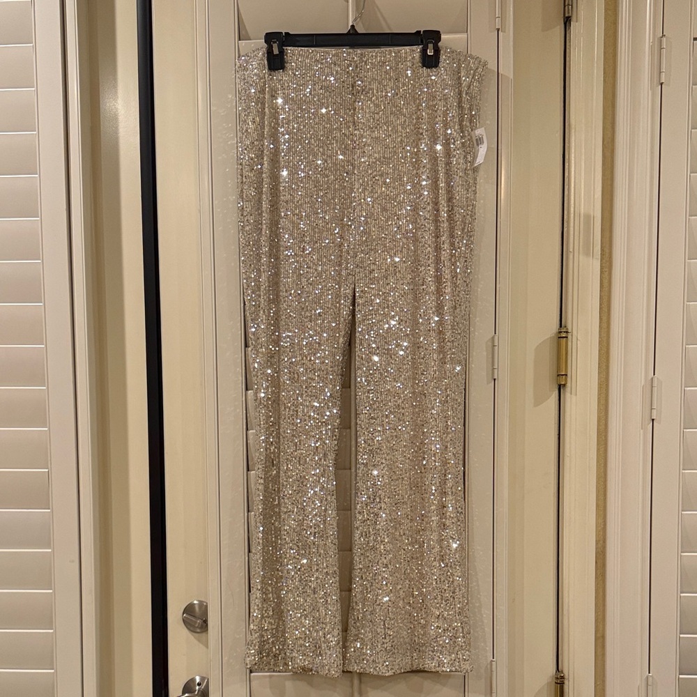 Old Navy Silver Sequin Flare Pants